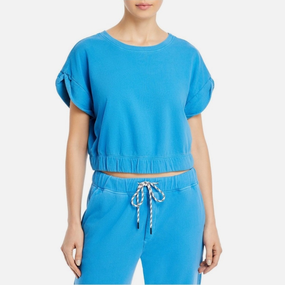 Splits59 Blue Cuffed Sleeve Crop Sweatshirt